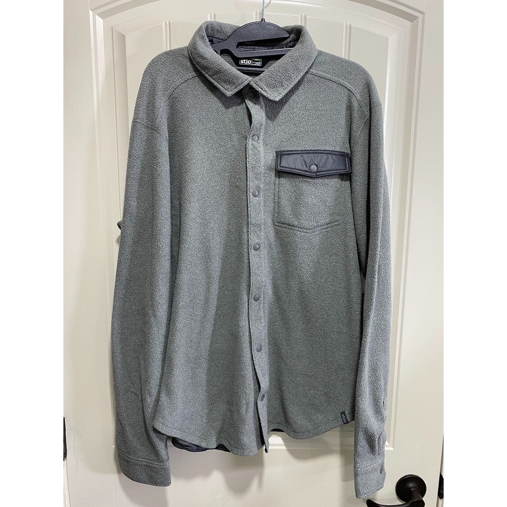 Stio Turpin Fleece‎ Snap Shirt Jacket Gray Mens L Shacket Hiking Outdoor Camping